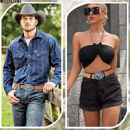 Skanto | Retro Punk Embossed Western Denim Belt
