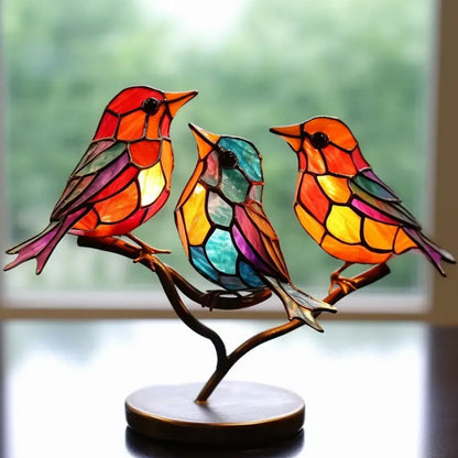 Birds on Branches Stained Acrylic Ornaments, Double Sided Multicolor Style | Bowlift