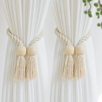 Skanto | Wooden Bead Tassel Curtain Holders | 2Pcs Set