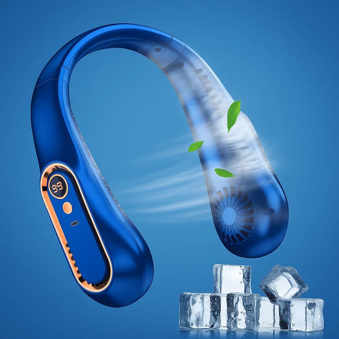 CoolEase | Portable Neck Fan – Bladeless Hands-Free Cooling – Five Speeds USB-C – Travel Office Shuttle Karnz
