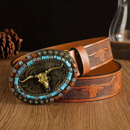Skanto | Retro Punk Embossed Western Denim Belt