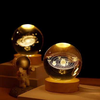 Skanto | 3D Crystal Ball Night Light With Wood Base