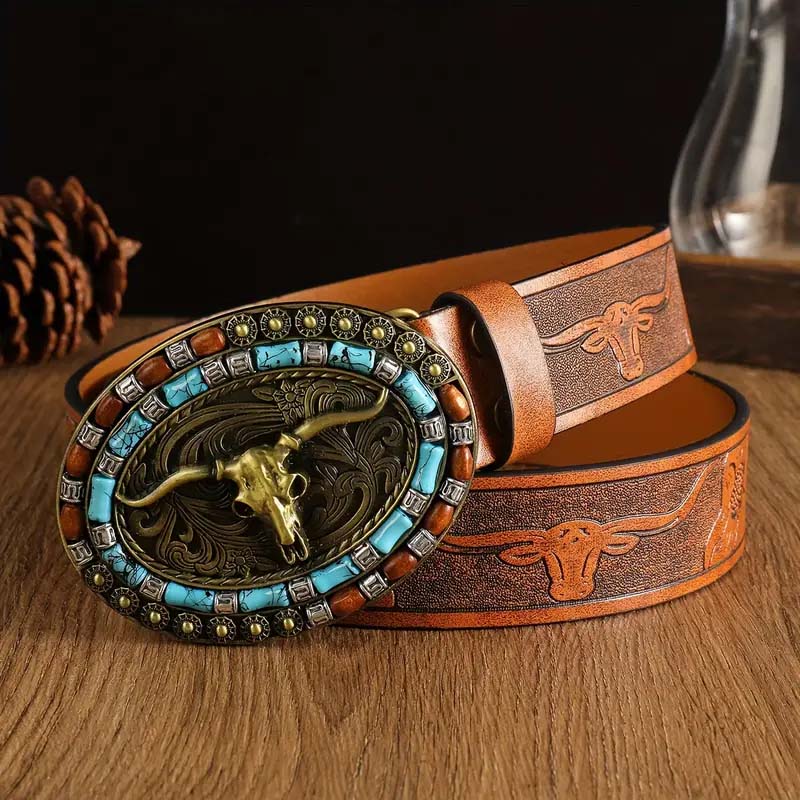 BowLift | Retro Punk Embossed Western Denim Belt