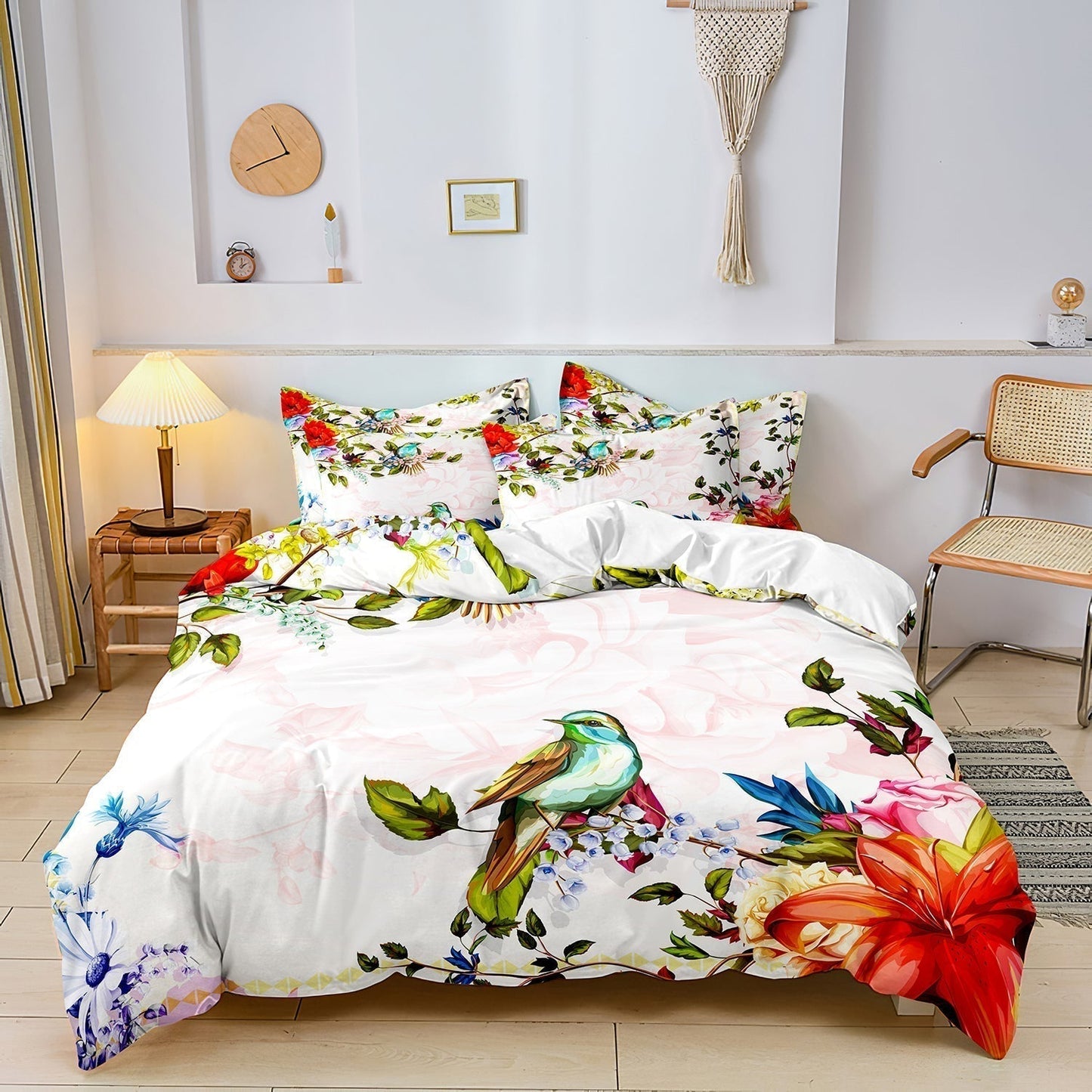 Skanto | FlightBloom - Luxurious Floral and Bird Pattern Bedding