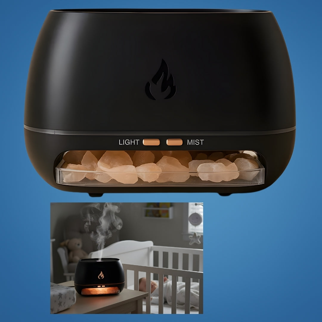 Soothes dry air and aids sleep – Himalayan salt crystal, quiet mist, and calming home environment wellness bowl