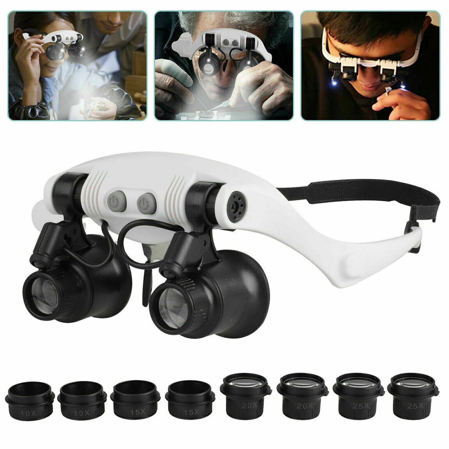 Skanto | Adjustable Headband Magnifier with LED Light and 8 Lenses – Perfect for Jewelry, Watch Repair & Engraving