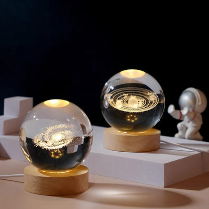 Skanto | 3D Crystal Ball Night Light With Wood Base