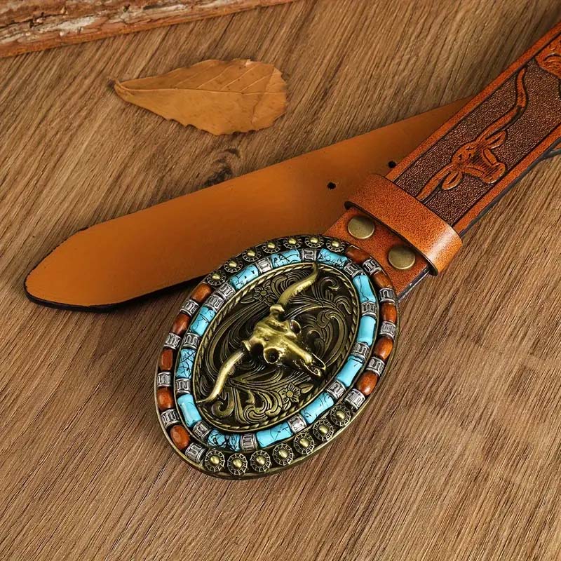 Skanto | Retro Punk Embossed Western Denim Belt