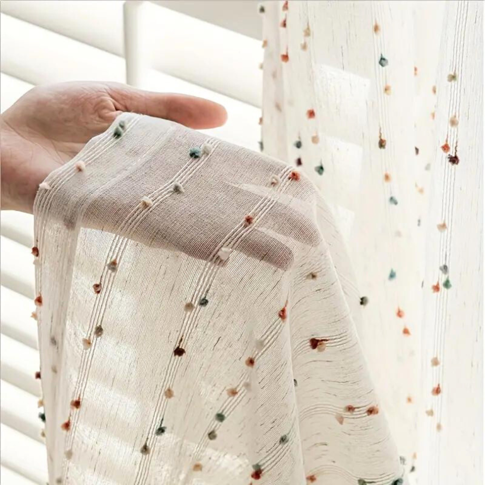 BowLift | Sugar Bean Rainbow Embroidered Tulle Curtain Panel
