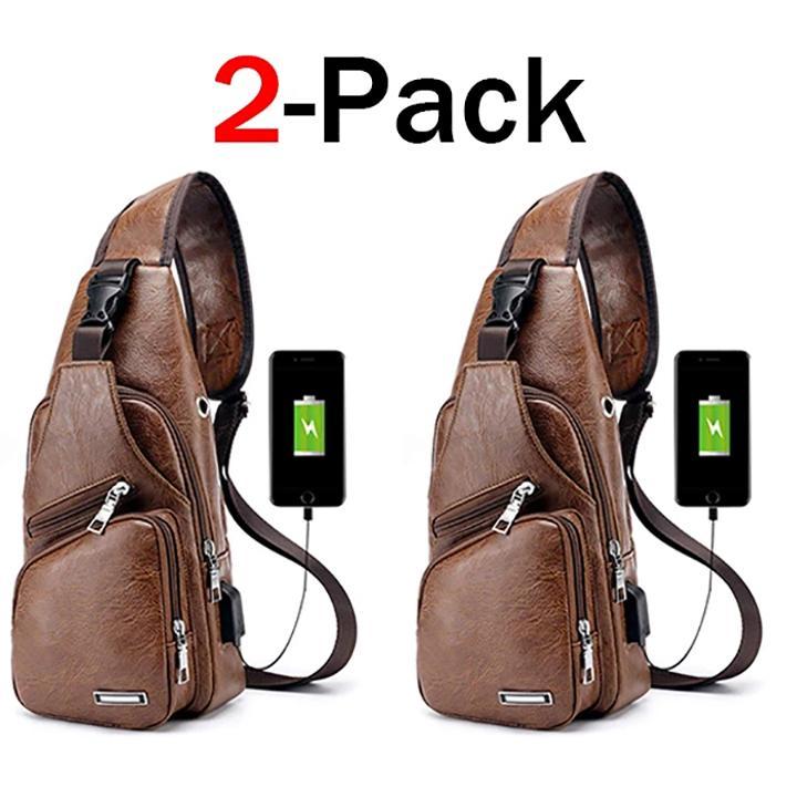 Brehn | Large Men's Leather Bag Sling Bag Waterproof Crossbody Bag with USB