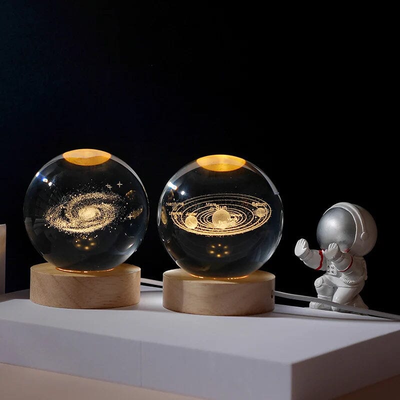 Skanto | 3D Crystal Ball Night Light With Wood Base