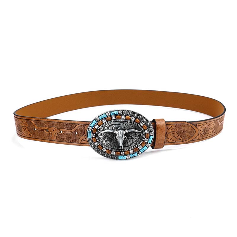 Skanto | Retro Punk Embossed Western Denim Belt