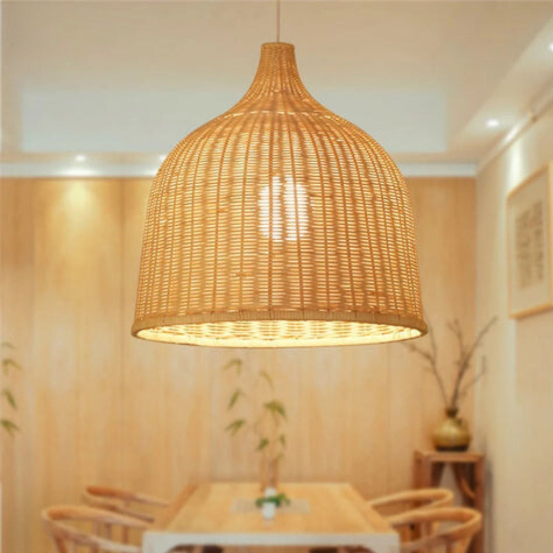 RusticGlow - Woven Rattan Pendant Light Bowlift