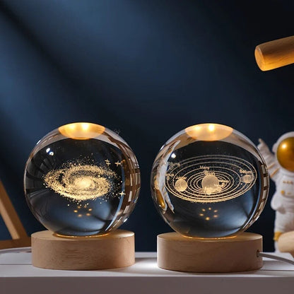 Skanto | 3D Crystal Ball Night Light With Wood Base