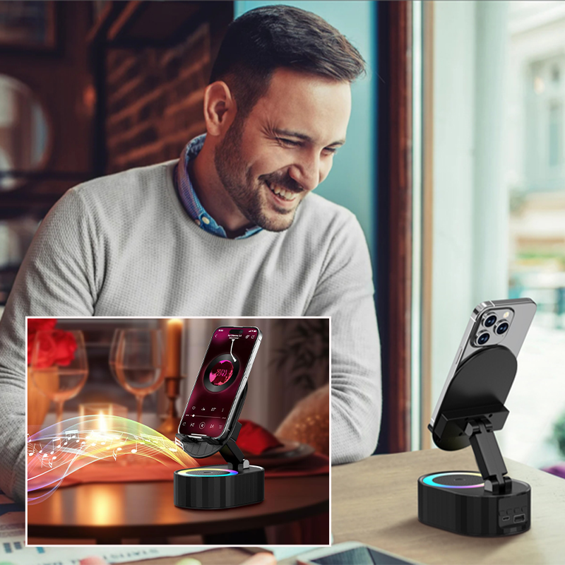 BowLift | 360° Adjustable Phone Stand with Built-in Bluetooth Speaker