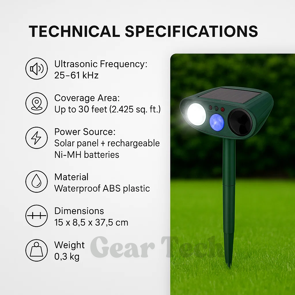 BowLift | Solar Powered Ultrasonic Rabbit Repeller with Flashing Light – Effective Pest Control for Gardens and Yards