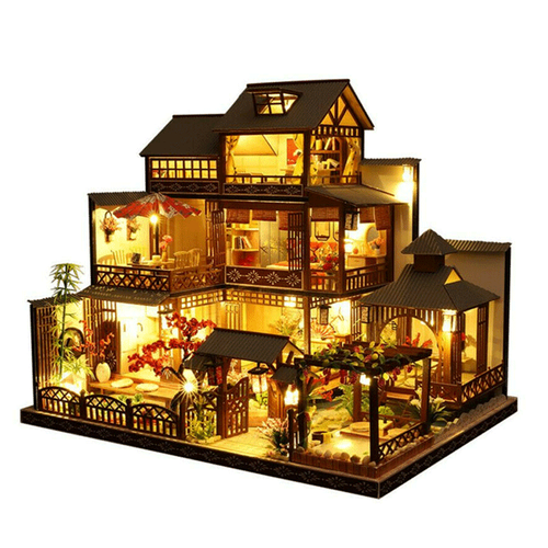 BowLift | Large Realistic Wooden Dollhouse with LED Lights | DIY Miniature Playhouse