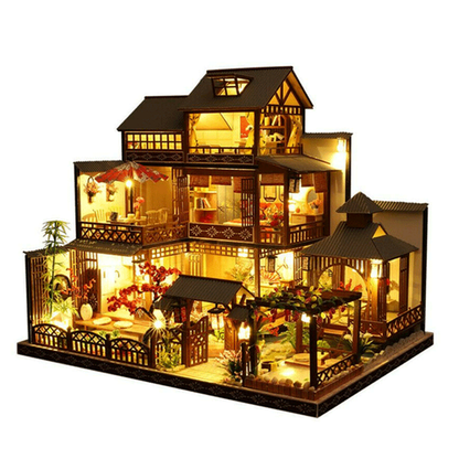 BowLift | Large Realistic Wooden Dollhouse with LED Lights | DIY Miniature Playhouse