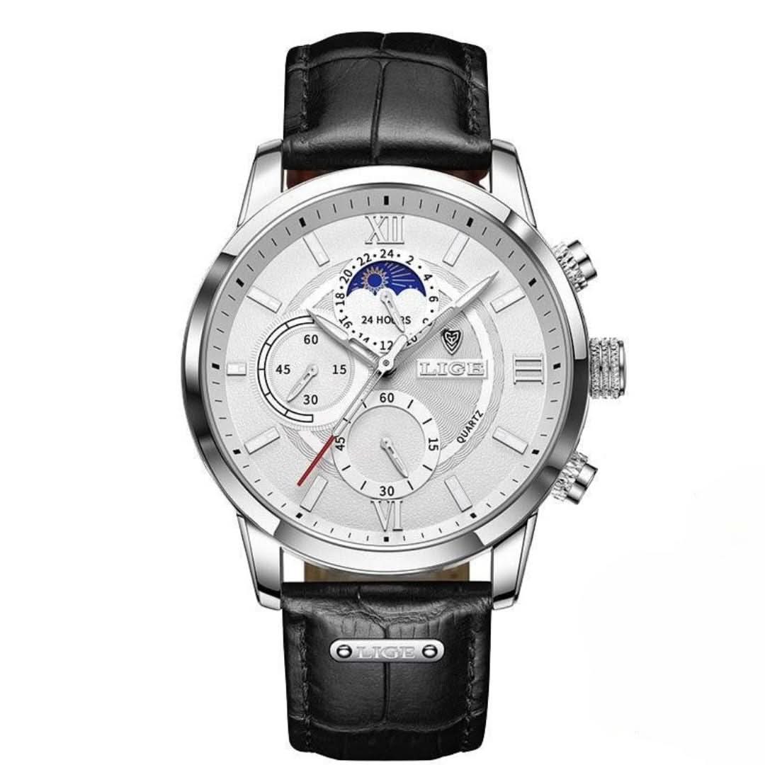 Skanto | Men's Steel Watch with Leather Strap and Date