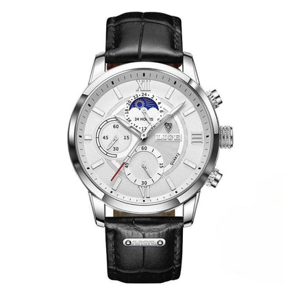 Skanto | Men's Steel Watch with Leather Strap and Date