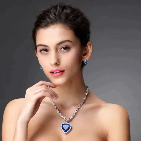 Seductive Blue Crystal Heart Necklace | Timeless Elegance and Style Bowlift