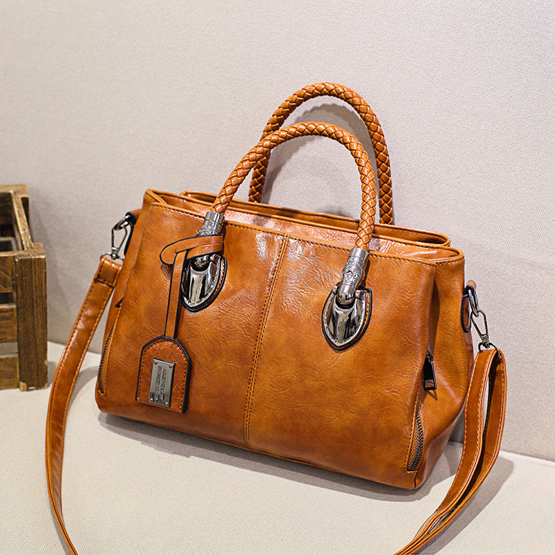 New handbags made of Boston oil wax leather, large soft leather tote bag