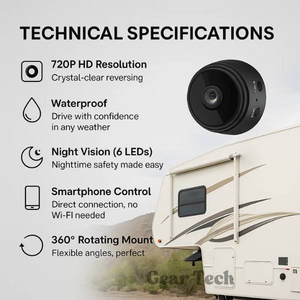 Skanto | HD Wireless Backup Camera for RVs, Trucks, and Trailers - Night Vision, Waterproof, Easy Installation