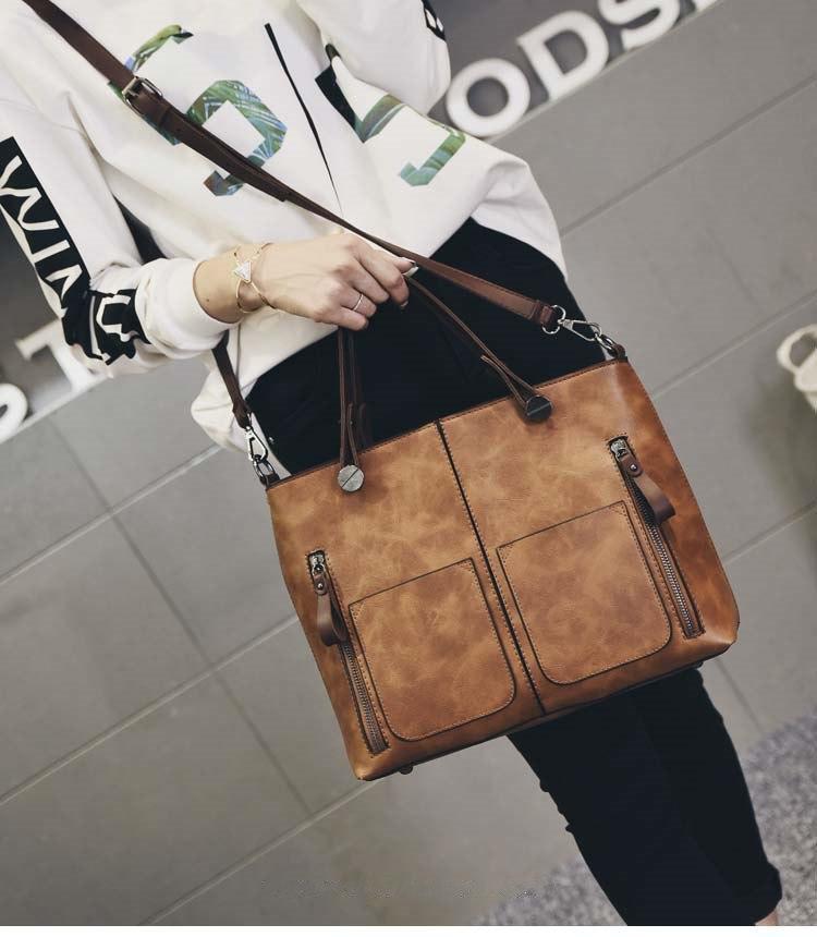 Cera - Double Front Pocket Vintage Tote Handbag | Bowlift