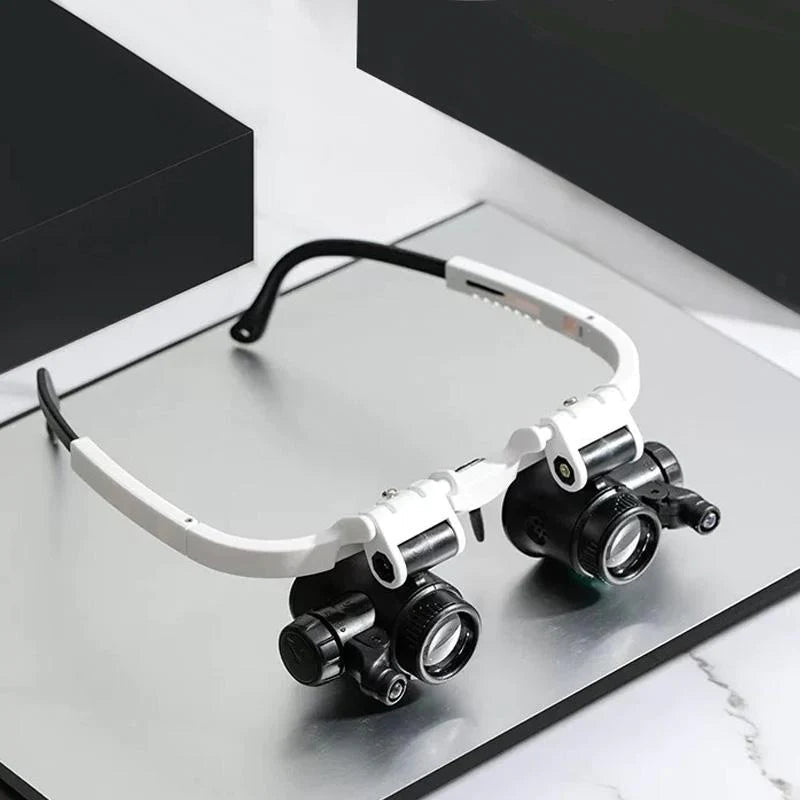 Headband magnifier with 8x, 15x, and 23x magnification.