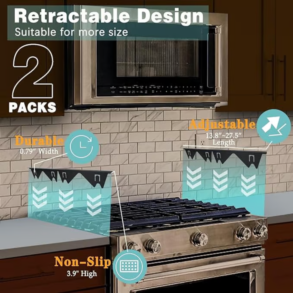 BowLift | Adjustable Stove Gap Cover | Heat-Resistant Stainless Steel Seal Strip | Kitchen Spill Protector