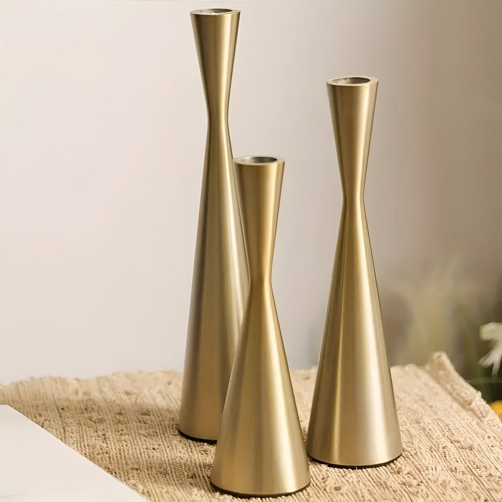 BowLift | Sleek Nordic Brass Waist Candlestick| 3pcs Set