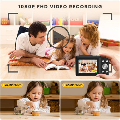 Skanto | Portable Digital Camera 1080P 44MP with 16X Zoom – Compact Vlogging Camera with LCD Screen, Rechargeable, Perfect for Teens and Students