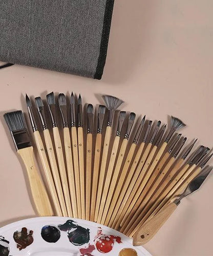 Professional Art Brushes with natural wooden handles Set