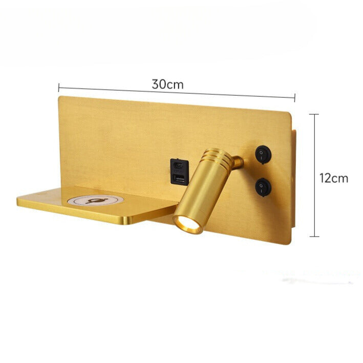 Skanto | Modern LED Wall Lamp with USB Port, Shelf for Bedroom and Office