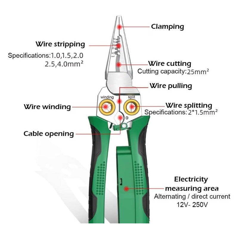 Skanto | 8-in-1 Wire Stripping Tool with Built-in Voltage Detector – Cut, Twist, Test & Strip in One
