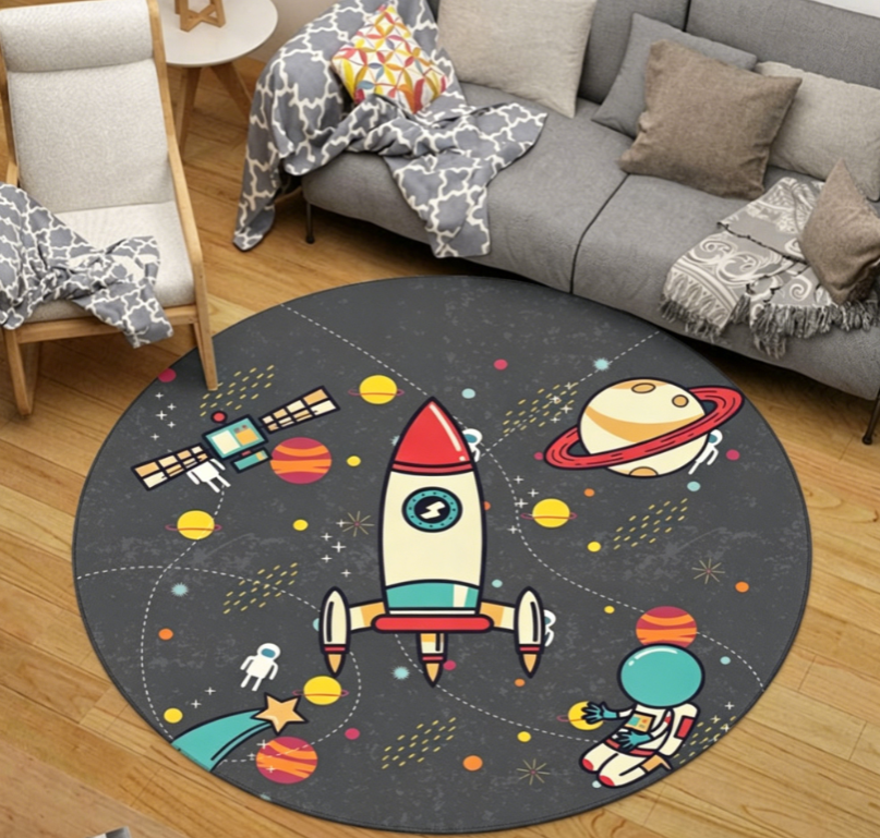 BowLift | Children Space Pattern Carpet Black and Blue Polyester Carpet Washable Pet-Friendly Non-Slip Rug for Children's Room