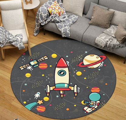 BowLift | Children Space Pattern Carpet Black and Blue Polyester Carpet Washable Pet-Friendly Non-Slip Rug for Children's Room