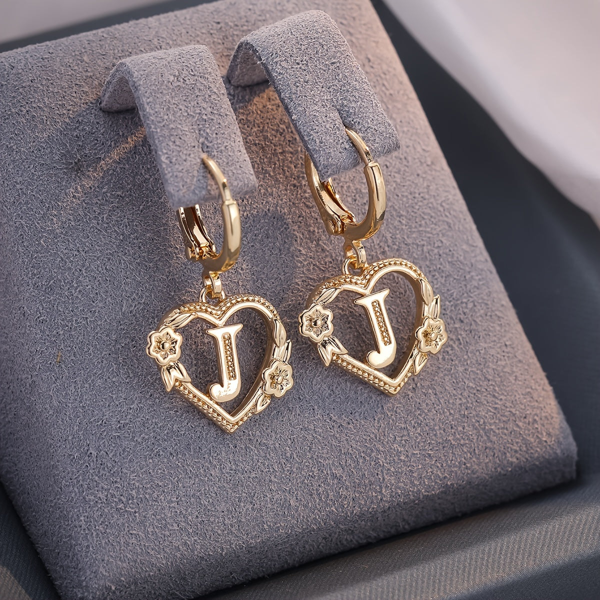 BowLift | Dainty Initial Letter Heart Hoop Earrings