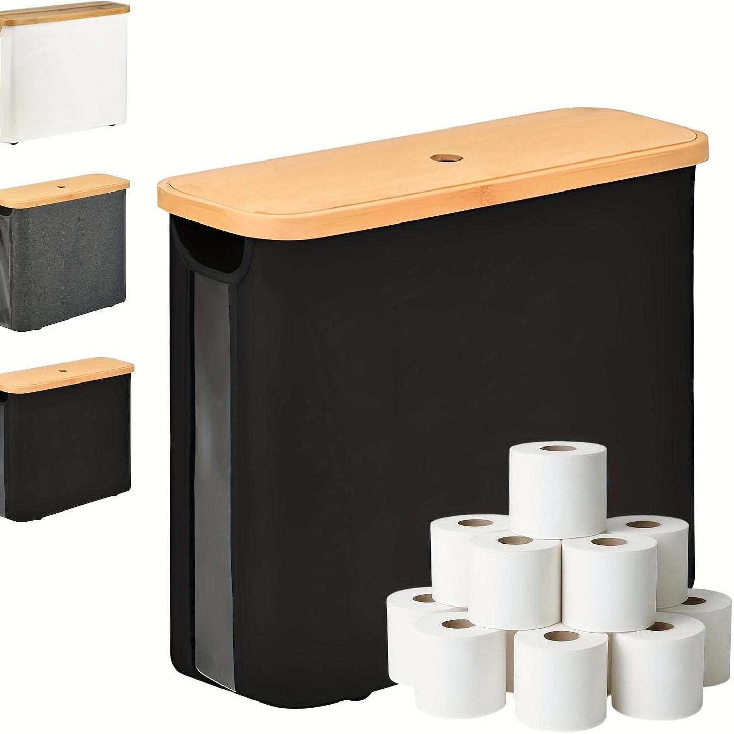 Skanto | Toilet Paper Holder with Lid Storage Basket for 12 Rolls