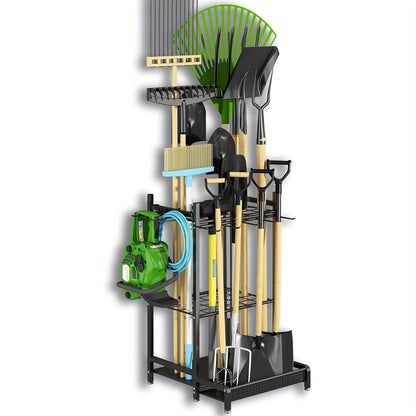 Skanto | Heavy-Duty Black Metal Garden Rack – Durable Outdoor Tool and Hose Storage Organizer