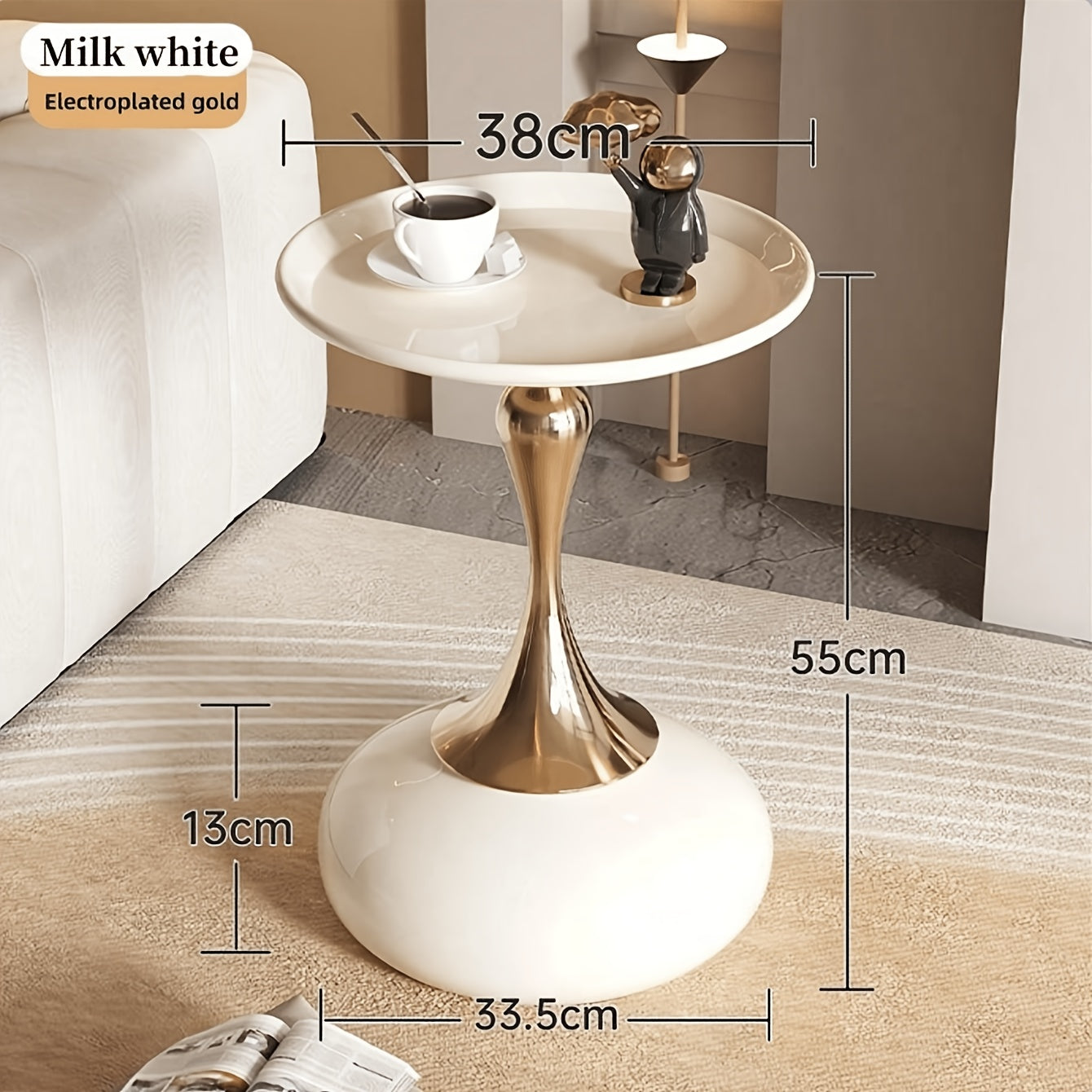Modern side table with ceramic base and metal legs – 55 cm high | Skanto