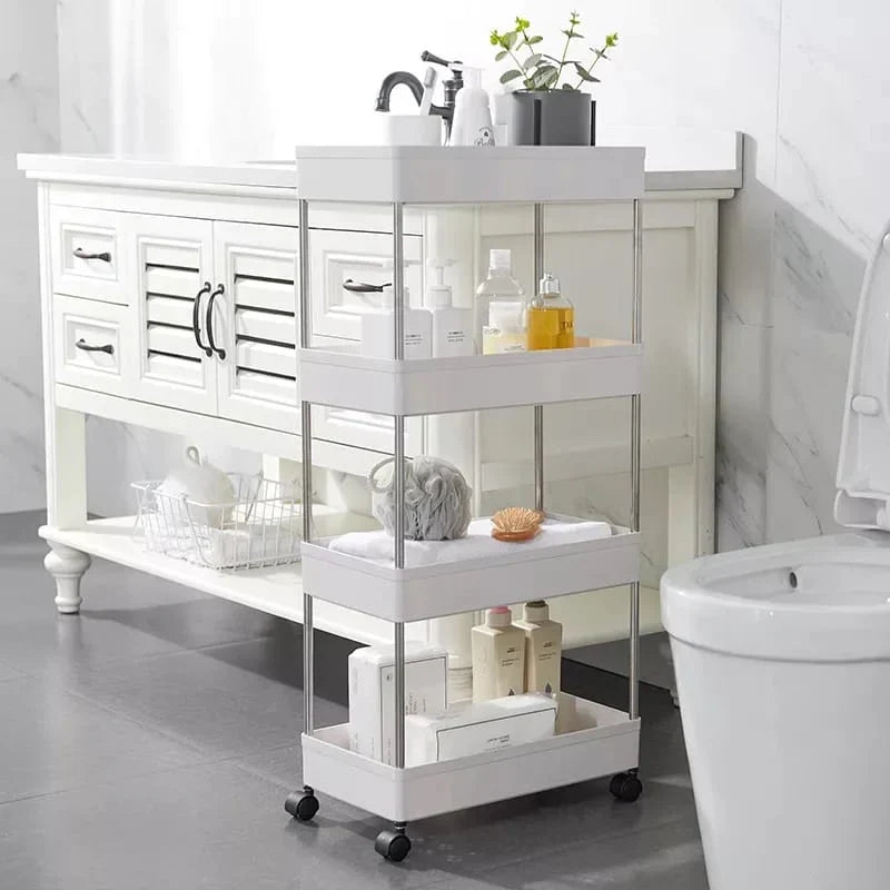 4-Tier Slim Storage Cart Kitchen Bathroom Mobile Shelf with Rolling Wheels Karnz