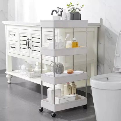 4-Tier Slim Storage Cart Kitchen Bathroom Mobile Shelf with Rolling Wheels Karnz
