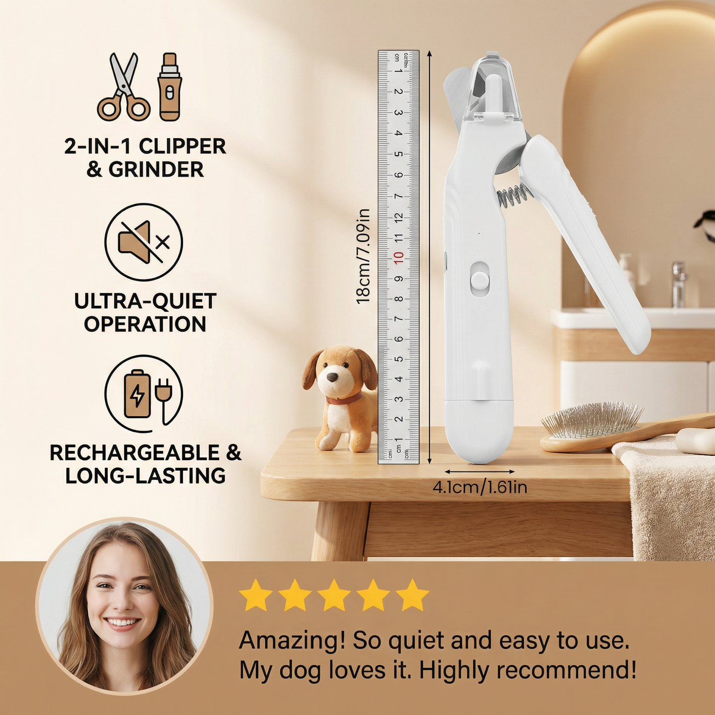2-in-1 Professional Dog Nail Trimmer & Grinder – Ultra-Quiet & Rechargeable Skanto