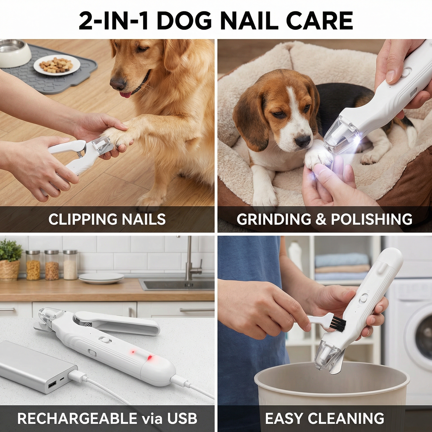 2-in-1 Professional Dog Nail Trimmer & Grinder – Ultra-Quiet & Rechargeable Skanto