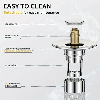 BowLift | 2-Pack: Pop-Up Wash Basin Plugs with Stainless Steel Strainer and Hair Strainer