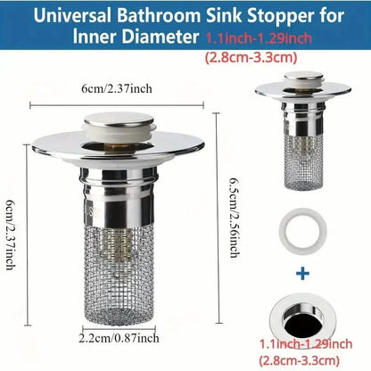 BowLift | 2-Pack: Pop-Up Wash Basin Plugs with Stainless Steel Strainer and Hair Strainer
