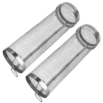 BowLift | 2-piece: Portable BBQ Rolling Basket Round Stainless Steel Grill