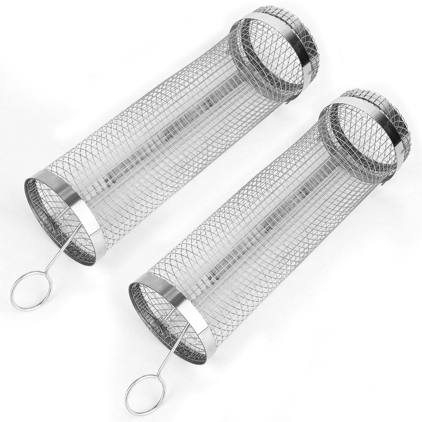 BowLift | 2-piece: Portable BBQ Rolling Basket Round Stainless Steel Grill