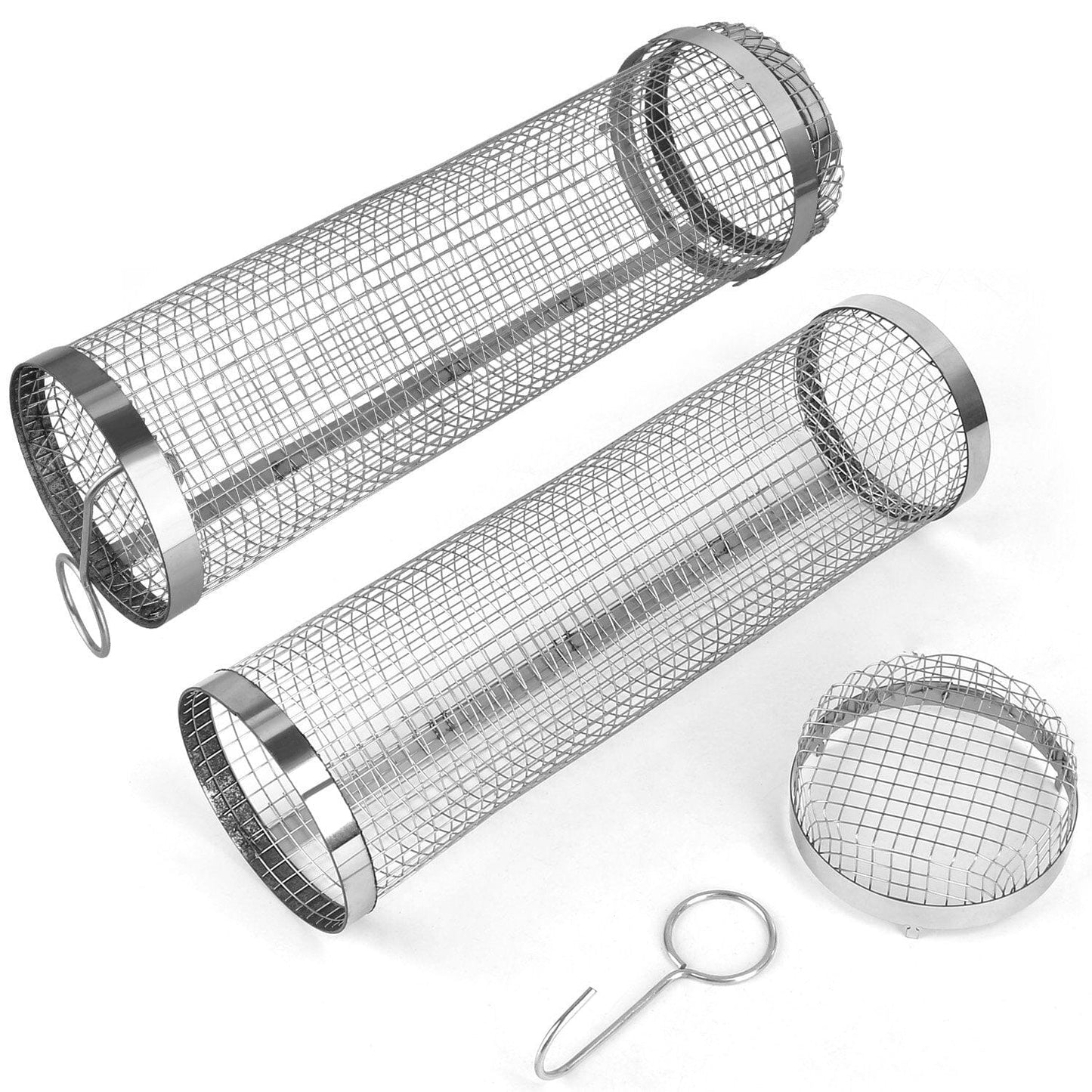 BowLift | 2-piece: Portable BBQ Rolling Basket Round Stainless Steel Grill